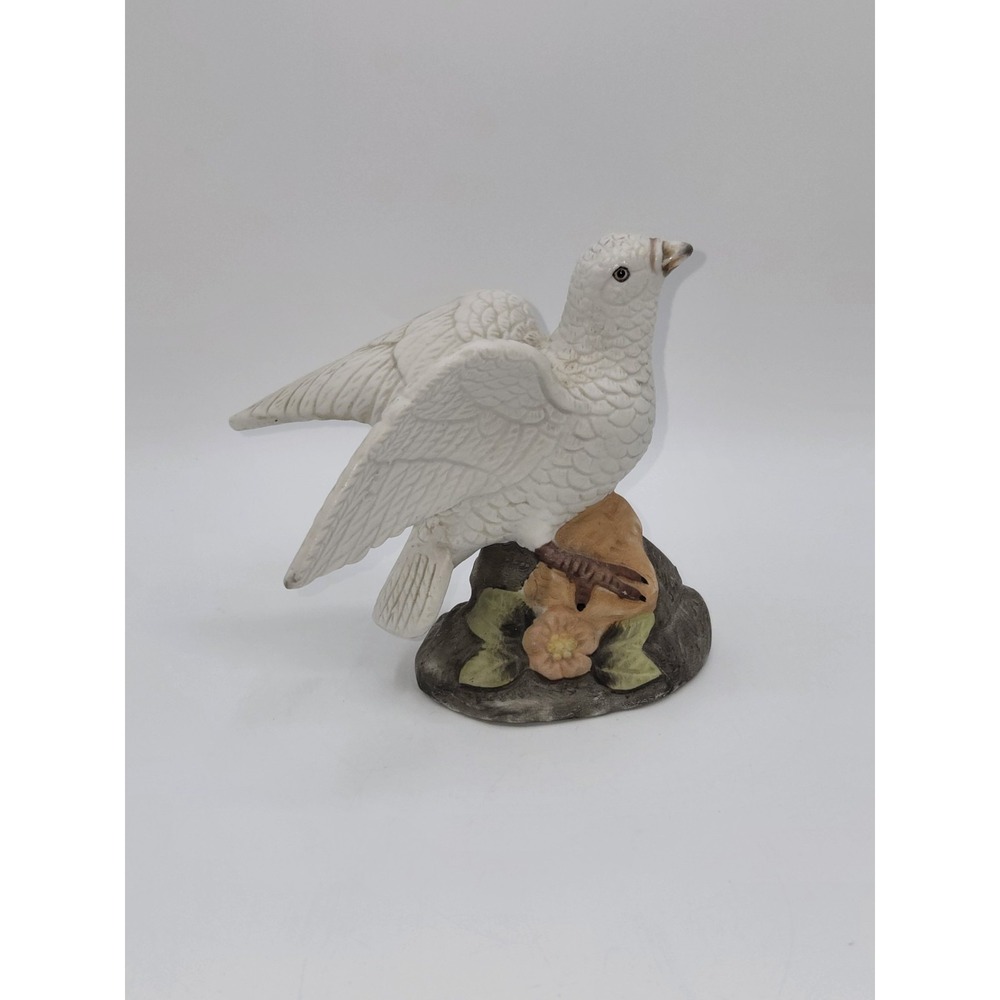 Vintage White Dove Bird Figurine Ceramic Sculpture Nature Woodland Decor